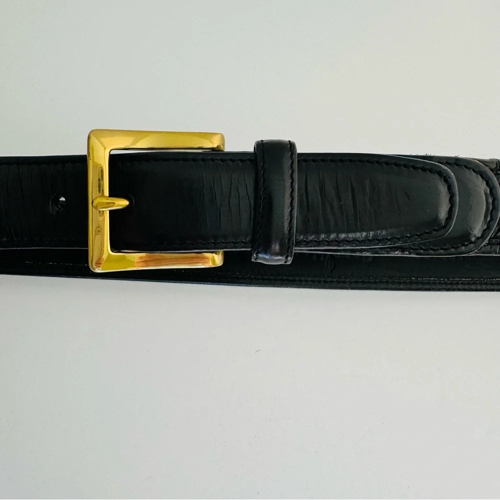 Cole Haan Men's Black Woven Leather Belt 36 Gold Brass Buckle Basketweave A08462